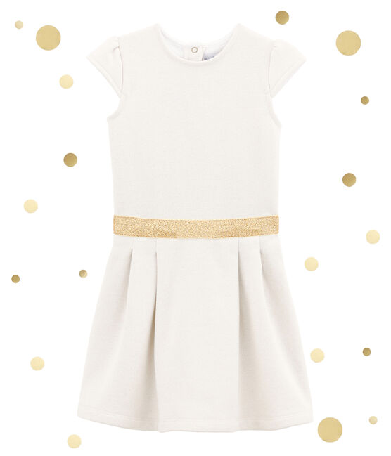 Meisjesjurk in molton wit MARSHMALLOW/geel DORE