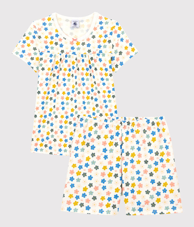 Pyjacourt fleurs phosphorescentes petite fille en coton blanc/multicouleur