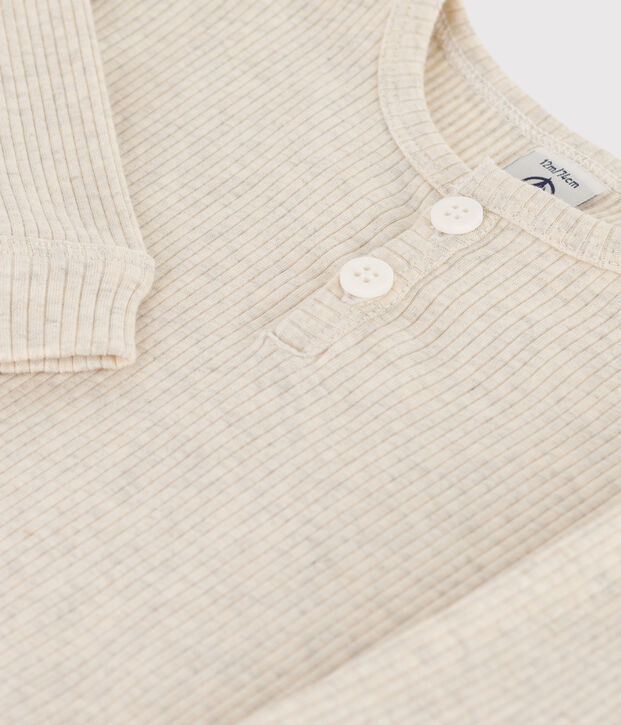 Tee-shirt manches longues b&eacute;b&eacute; en maille c&ocirc;tel&eacute;e beige chin&eacute;