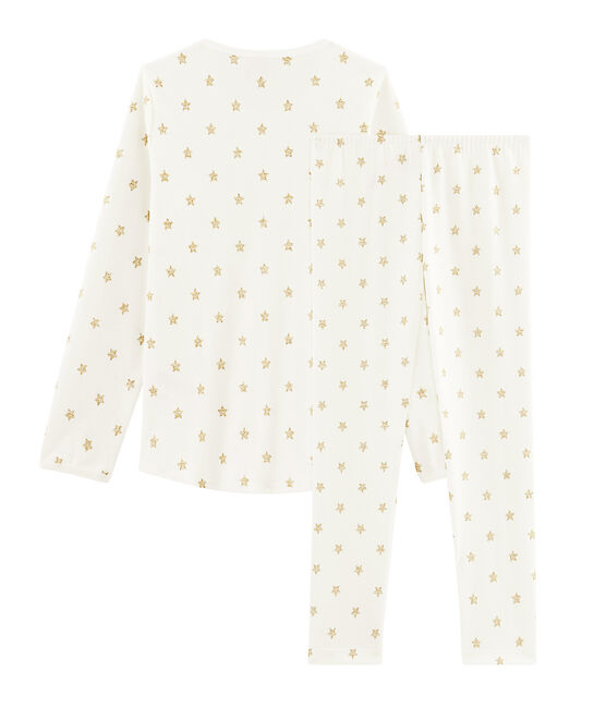 Pyjama met sterren van ribstof voor meisjes wit MARSHMALLOW/geel OR