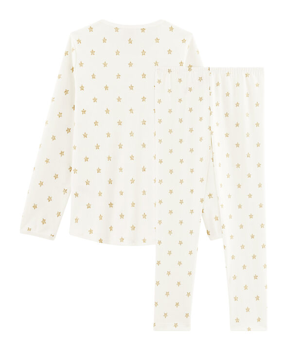 Pyjama met sterren van ribstof voor meisjes wit/geel