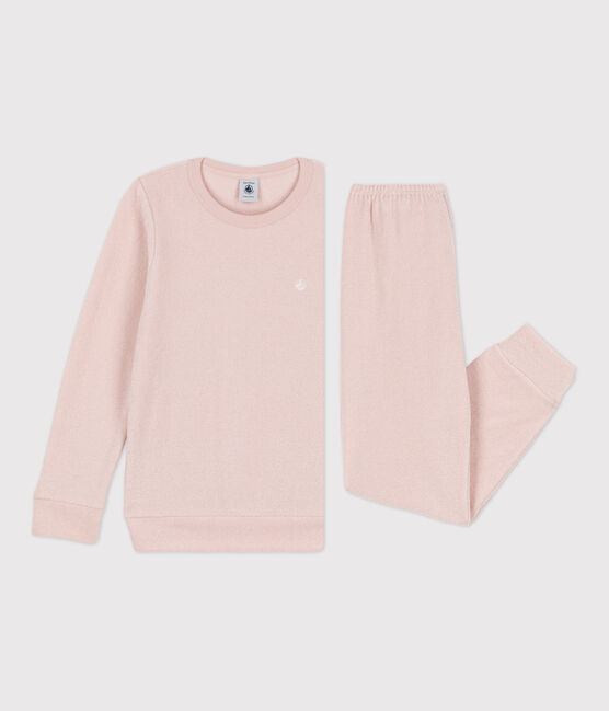 Pyjama voor meisjes/jongens in geruwde badstof roze SALINE