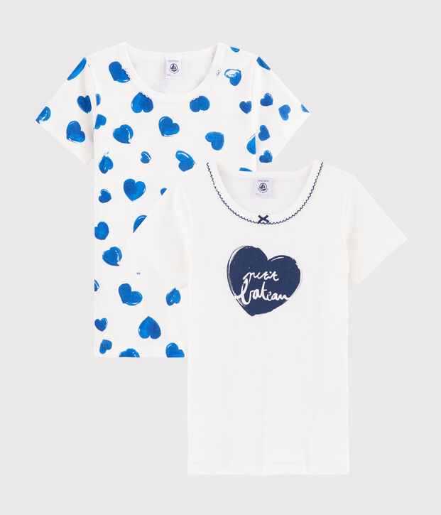 Lot de 2 tee-shirts manches courtes c&oelig;urs petite fille multicouleur