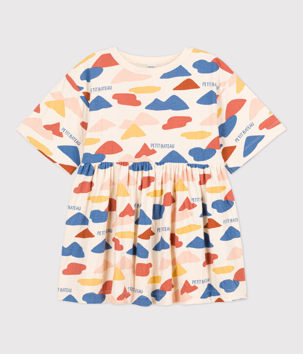 Robe &agrave; imprim&eacute; manches longues en tubique enfant fille &eacute;cru/multicouleur