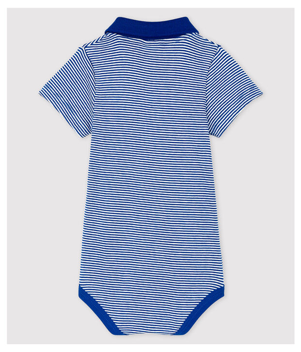 Body col polo en coton manches courtes b&eacute;b&eacute; gar&ccedil;on bleu/blanc