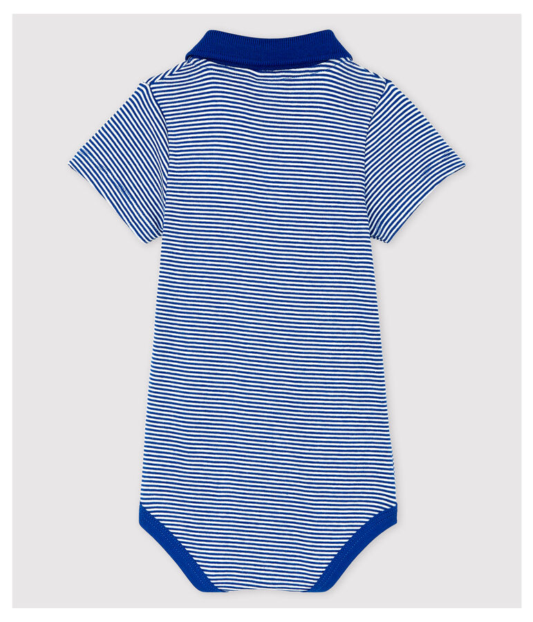 Body col polo en coton manches courtes b&eacute;b&eacute; gar&ccedil;on bleu SURF/blanc MARSHMALLOW