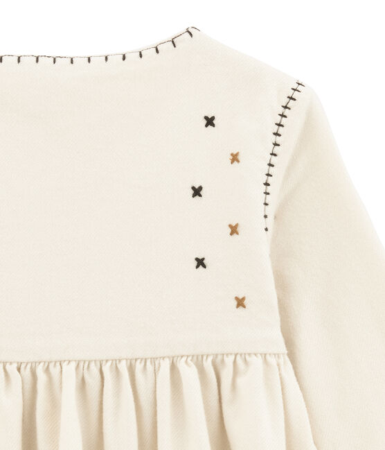 Robe enfant fille manches longues brodées blanc MARSHMALLOW