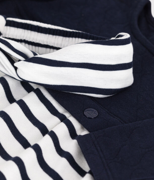 Jurkje met lange mouwen van tubic en katoen en bijpassende haarband van ribstof voor baby's multicouleur