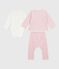 Ensemble 3 pièces bébé imprimé cœurs et fleurs et body brodé rose JOLI/blanc MULTICO