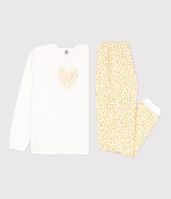 Pyjama fleuri fille bimatière blanc MARSHMALLOW/blanc MULTICO