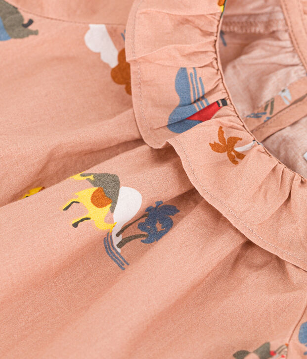 Blouse manches courtes b&eacute;b&eacute; en popeline imprim&eacute;e beige/multicouleur