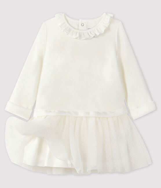 Jurk met lange mouwen babymeisje wit MARSHMALLOW