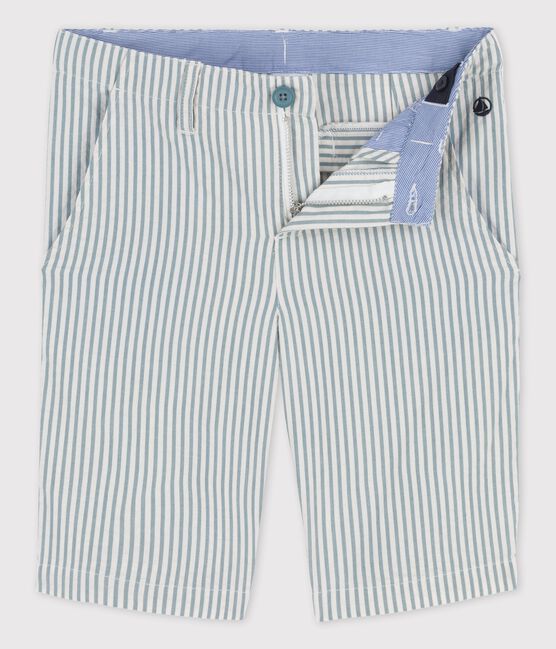Jongensbermuda in seersucker wit MARSHMALLOW/blauw BRUT