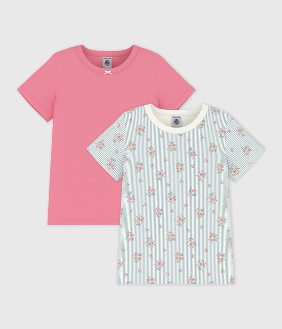Setje met katoenen T-shirts met korte mouwen en bloemenprint voor kinderen variante 1