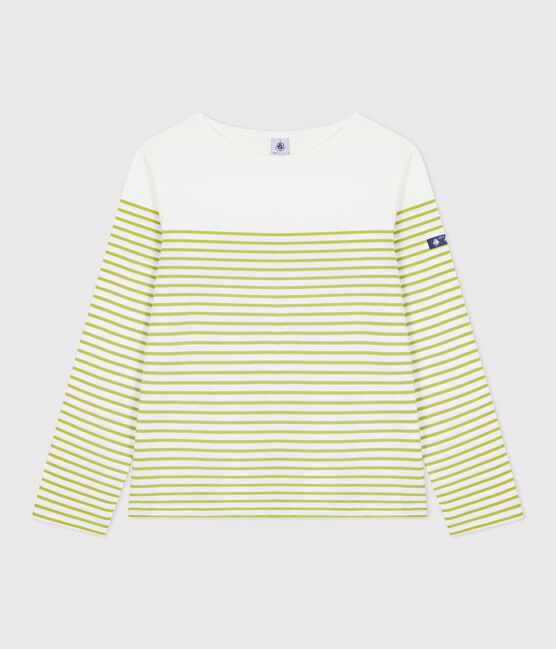 Gestreept katoenen marineshirt voor dames groen MARSHMALLOW/ MOSS