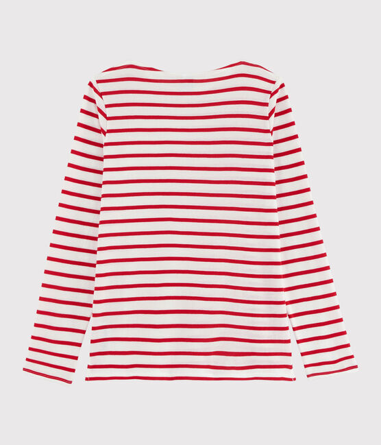 Marine T-shirt meisjes en jongens wit MARSHMALLOW/rood PEPS