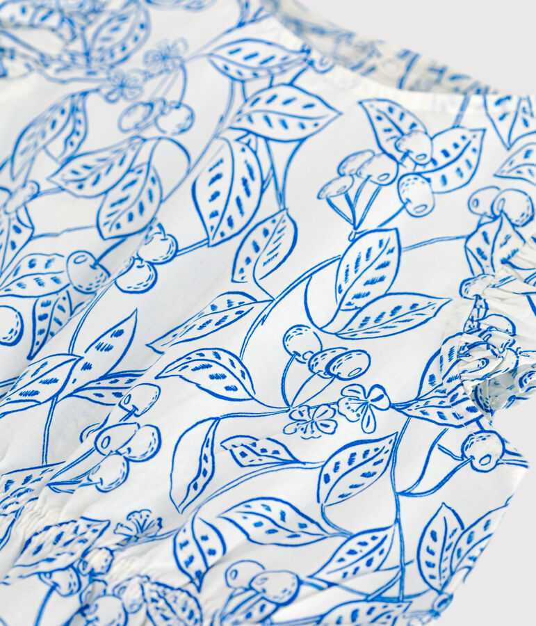 Combicourte b&eacute;b&eacute; en coton sans manches, imprim&eacute;e cerises bleues blanc/bleu