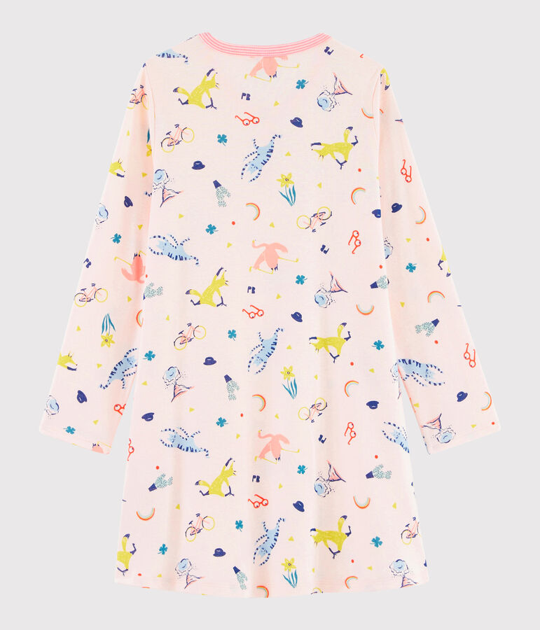 Meisjesnachthemd van ribtricot met fantasieprint roze FLEUR/wit MULTICO