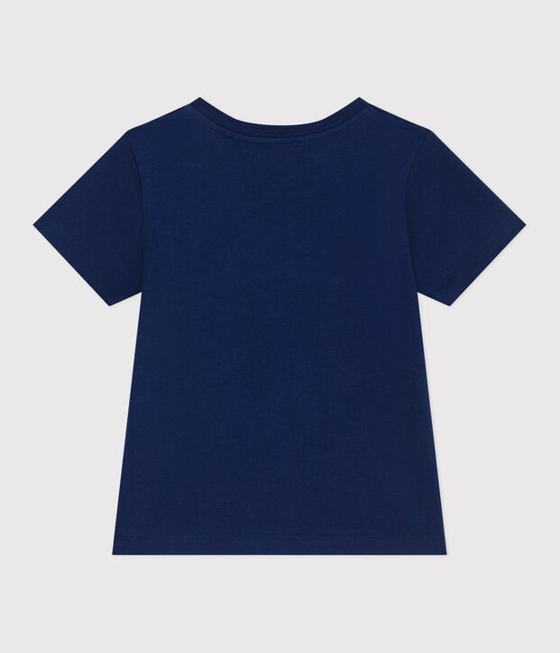 Tee-shirt enfant mixte en coton manches courtes imprim&eacute; bleu fonc&eacute;