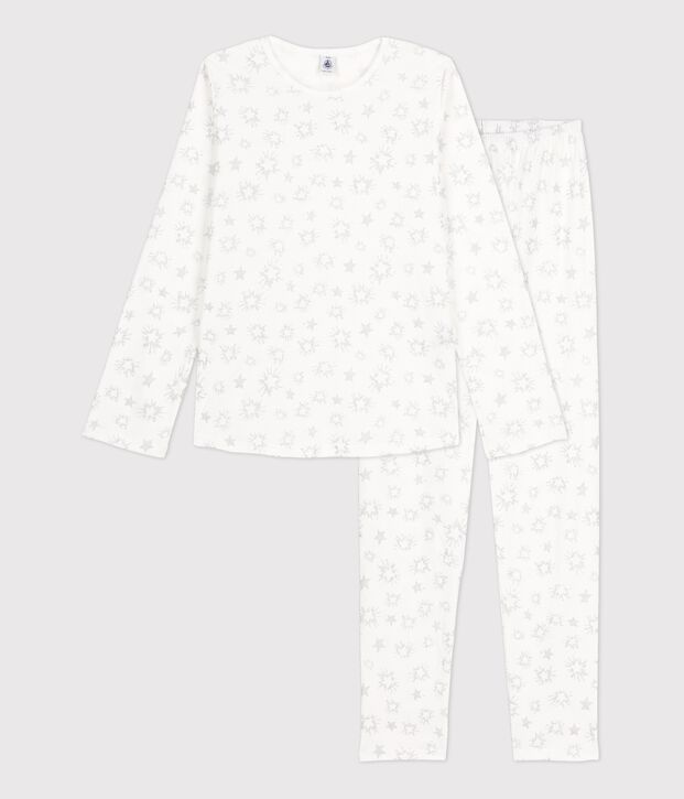 Katoenen meisjespyjama met sterrenprint wit/multicouleur