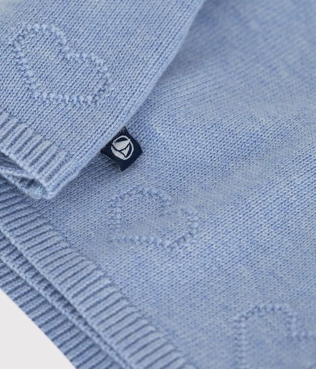 Brassi&egrave;re b&eacute;b&eacute; cache-c&oelig;ur en tricot laine et coton ajour&eacute; bleu clair