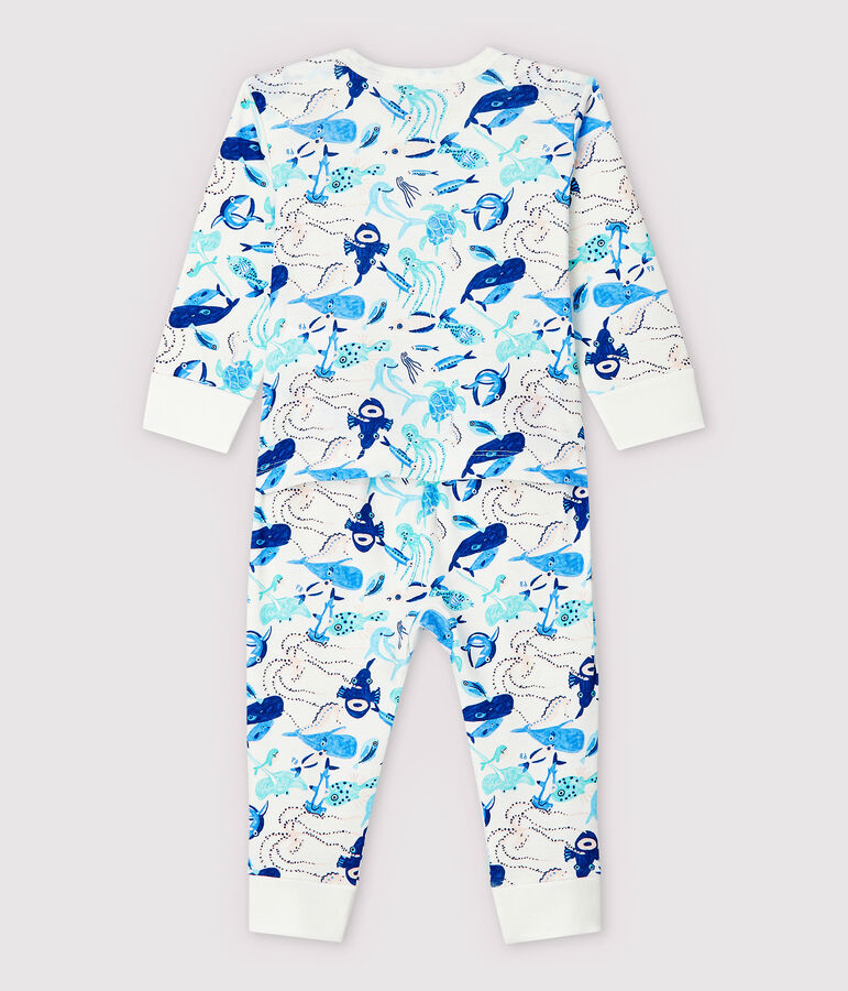Katoenen diepzee babypyjama zonder drukknopen wit/multicouleur