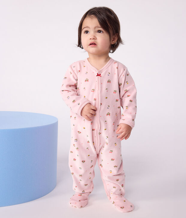 Pyjama b&eacute;b&eacute; en velours imprim&eacute; fleuri rose/multicouleur