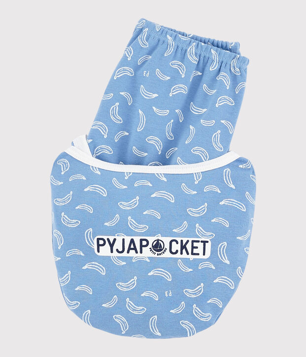 Katoenen pyjacourt met bananenprint voor kleine jongen-meisje blauw/wit