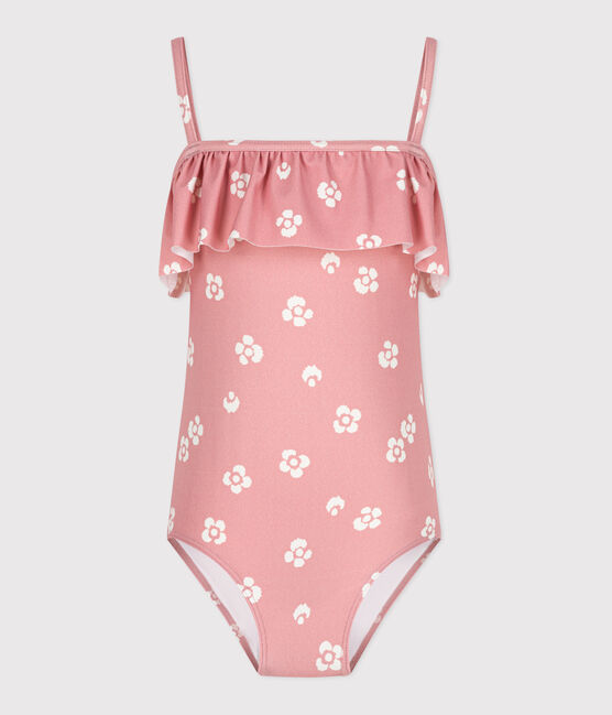 Eendelig badpak met bloemenprint voor kinderen roze CHARME/wit MARSHMALLOW