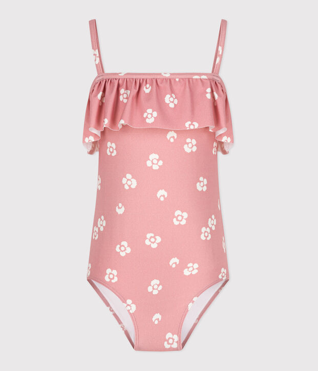 Maillot de bain une pi&egrave;ce enfant fleuri rose/blanc