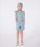 Combinaison enfant en coton sans manche fleurie bleu PAUL/blanc MARSHMALLOW