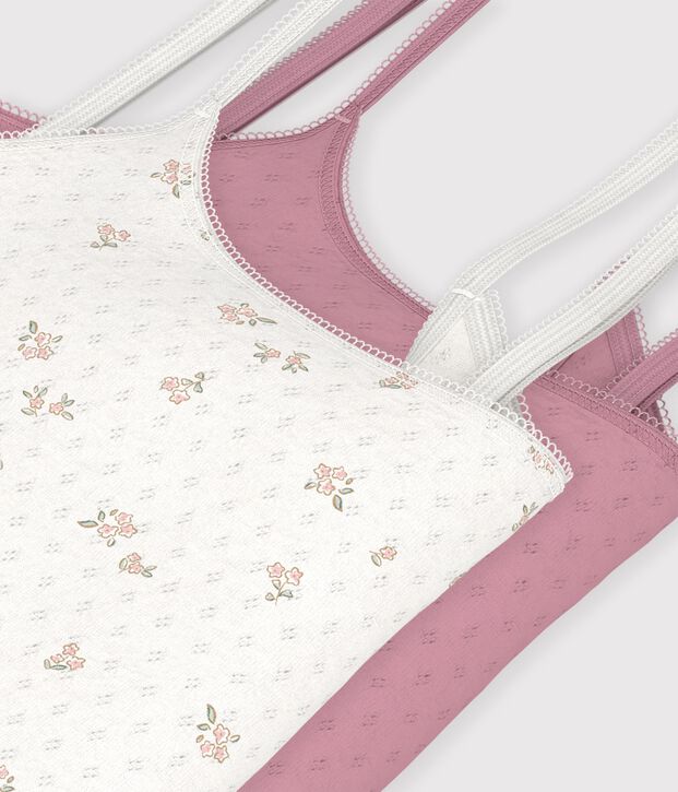 Set dameshemdjes met bandjes in ajourkatoen met bloemen multicouleur