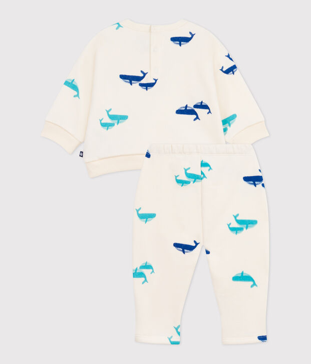 Ensemble sweatshirt et pantalon b&eacute;b&eacute; en coton imprim&eacute; baleine &eacute;cru/multicouleur
