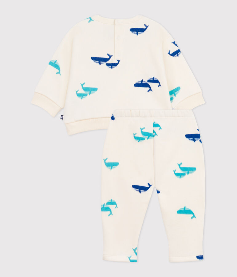 Ensemble sweatshirt et pantalon b&eacute;b&eacute; en coton imprim&eacute; baleine &eacute;cru/multicouleur