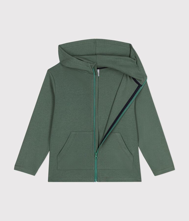 Sweatshirt zipp&eacute; &agrave; capuche en cote enfant gar&ccedil;on vert CROCO