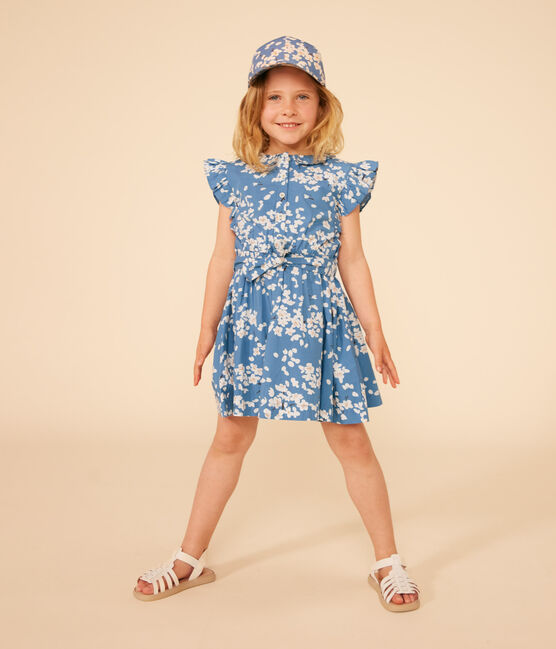 Popeline jurk zonder mouwen met print voor meisjes blauw BEACH/ MULTICO
