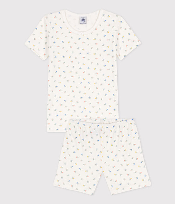Aansluitende korte pyjama van katoen voor meisjes wit MARSHMALLOW/wit MULTICO