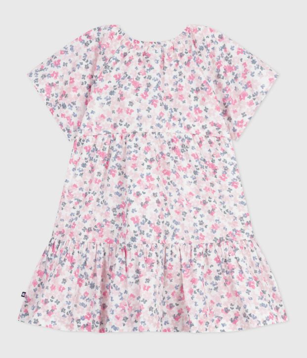Katoenen kinderjurk met korte mouwen en print wit/multicouleur