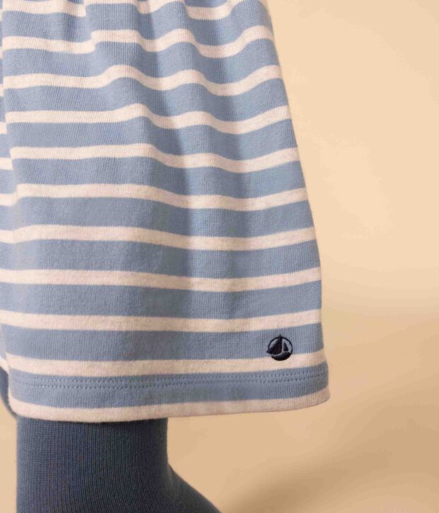 Robe manches longues en coton &eacute;pais &agrave; rayures enfant fille bleu/beige