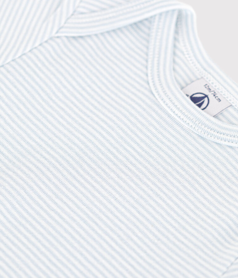 Body manches courtes en coton imprim&eacute; b&eacute;b&eacute; bleu/blanc