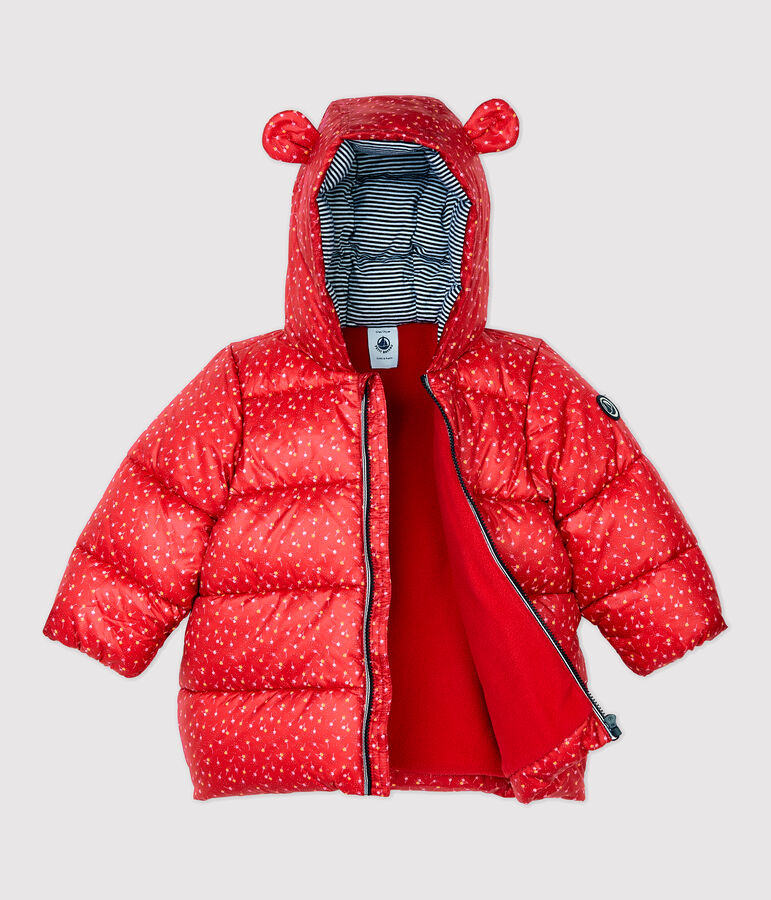 Gewatteerde babybodywarmer. rood TERKUIT/wit MULTICO