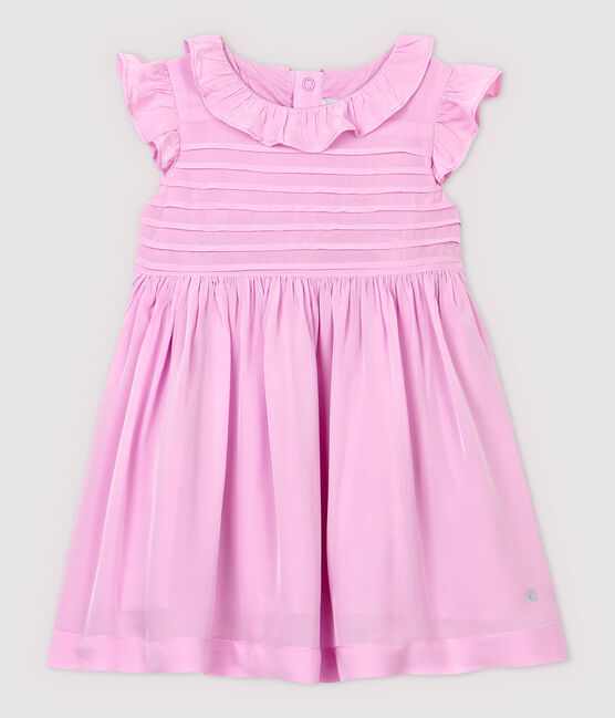 Robe manches courtes en crêpe bébé fille rose BOHEME