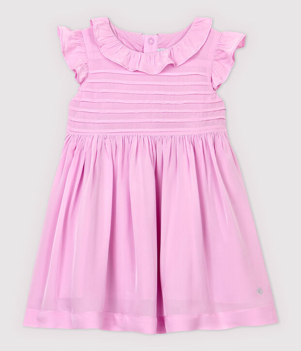 Robe manches courtes en cr&ecirc;pe b&eacute;b&eacute; fille rose