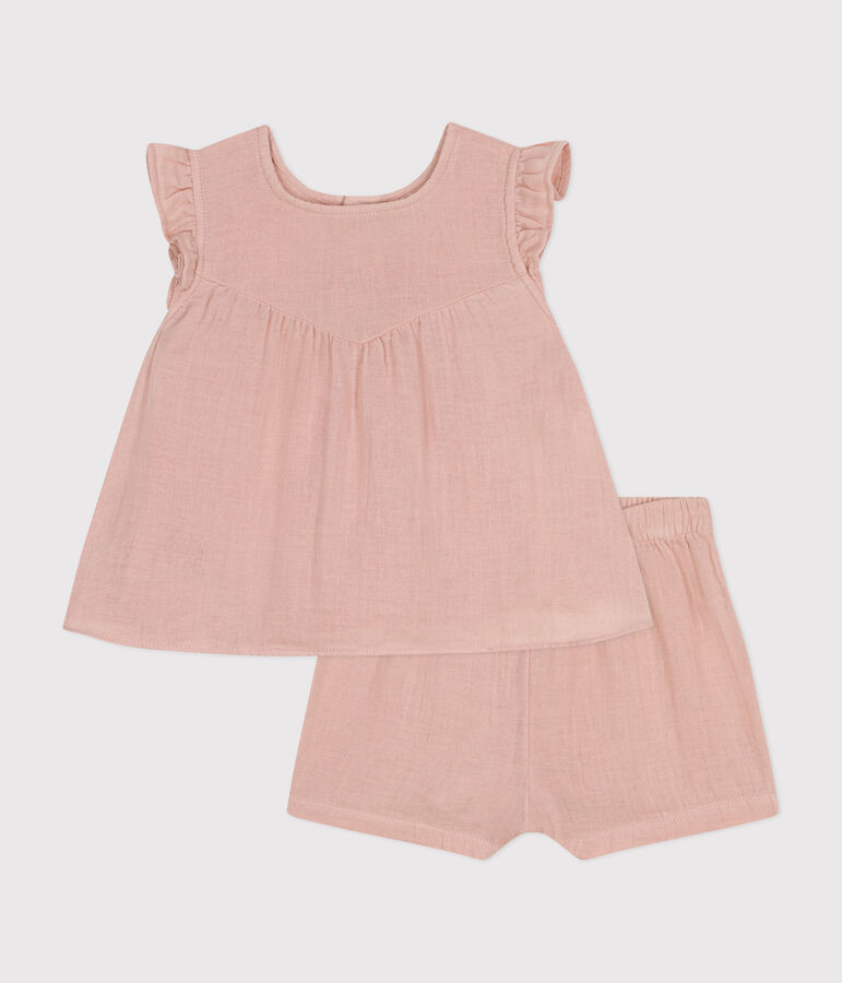 Ensemble blouse et short en gaze de coton b&eacute;b&eacute; rose SALINE