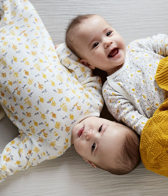 Slaappakje babyjongen van extra warme geruwde bouclébadstof wit MARSHMALLOW/wit MULTICO
