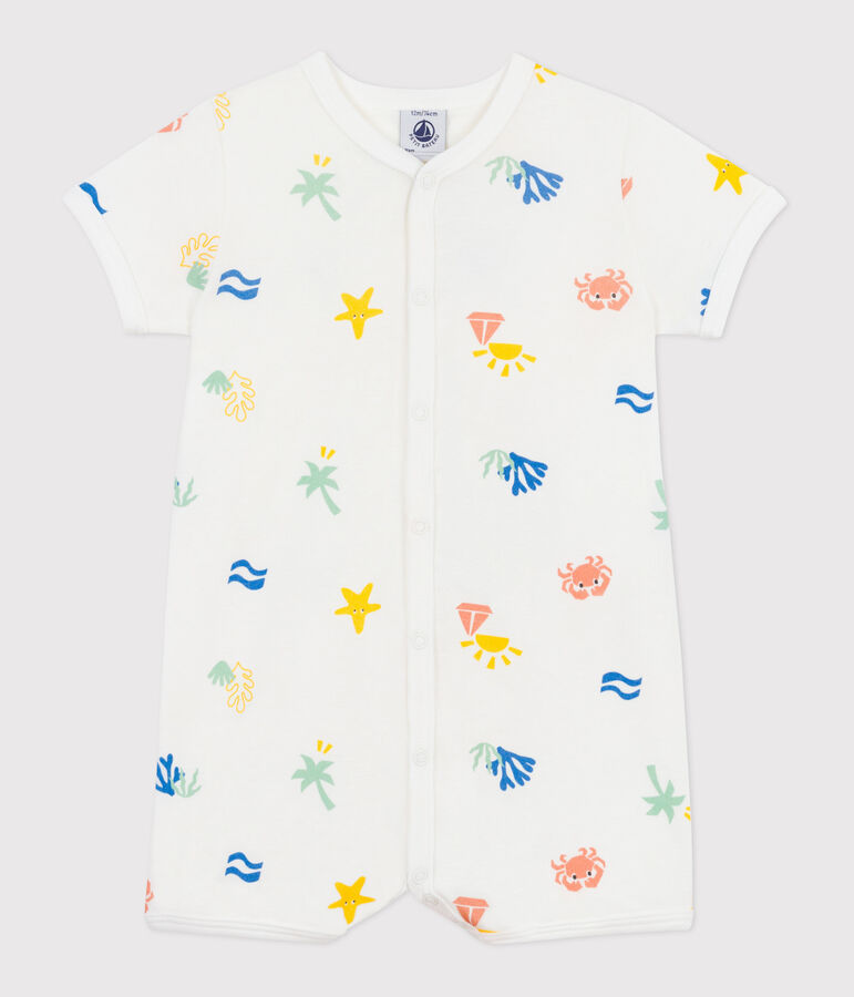 Combinaison courte b&eacute;b&eacute; en coton imprim&eacute; blanc/multicouleur