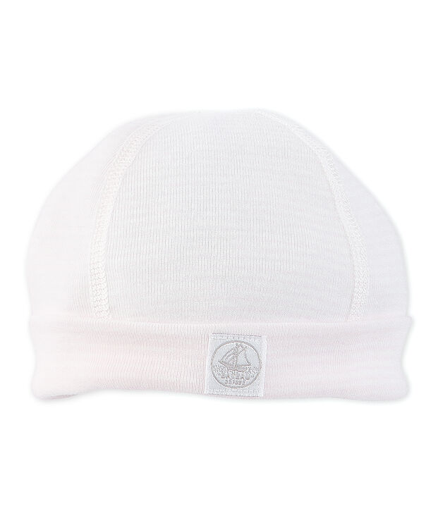 Bonnet de naissance b&eacute;b&eacute; ray&eacute; milleraies rose/blanc