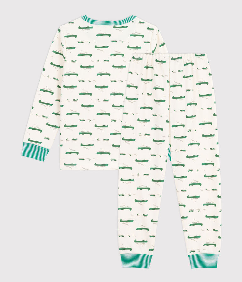 Pyjama enfant en molleton imprim&eacute; crocodiles &eacute;cru/multicouleur
