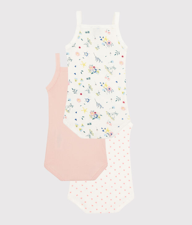Drie rompertjes met bretels voor babymeisjes multicouleur