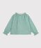 Blouse enfant en coton &agrave; col manches longues imprim&eacute;e vert/blanc